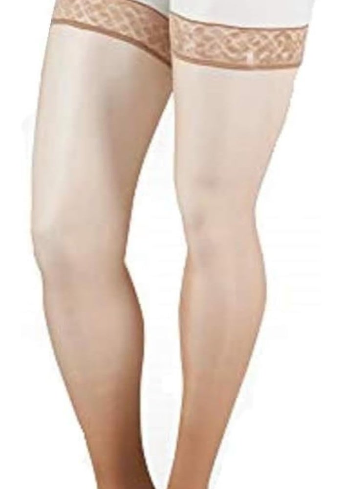 Juzo Basic 4411ag 15-20mmHg Thigh-High Open Toe Compression Stocking in Beige - Image 1
